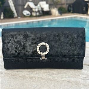 BVLGARI VINTAGE Black Leather LONG WALLET